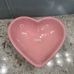 Vintage Pink Ceramic Heart Dish Trinket Tray Love Decor Tabletop Accent